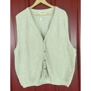 Eddie Bauer Sweater Vest Knit Cotton‎ Vintage USA Made Button Up XL